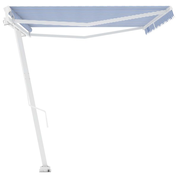 Toldo de pie retráctil manual azul y blanco 500x350 cm