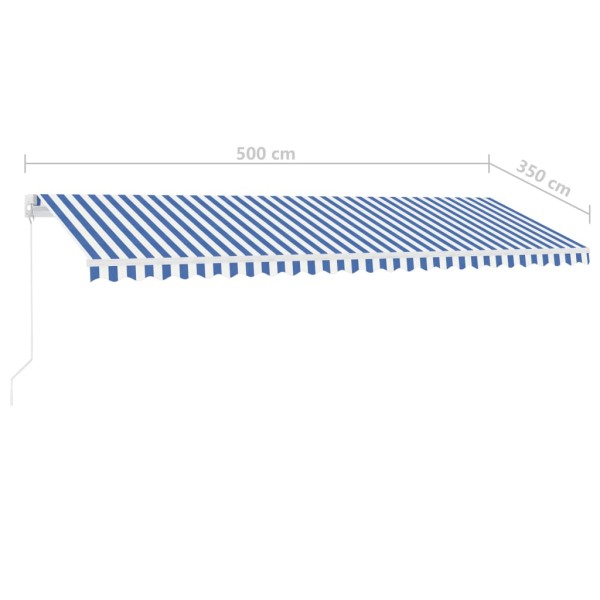 Toldo de pie retráctil manual azul y blanco 500x350 cm