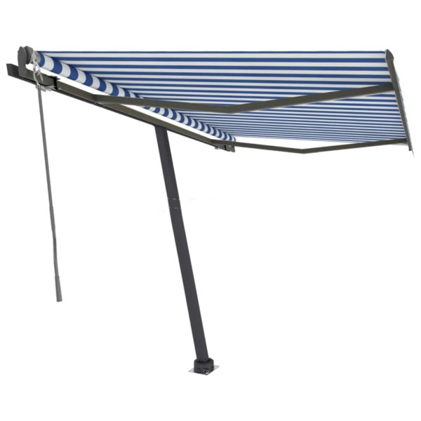 Toldo de pie automático azul y blanco 350x250 cm