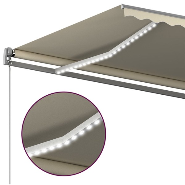 Toldo automático con LED y sensor de viento crema 450x300 cm