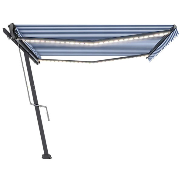 Toldo automático LED sensor de viento azul y blanco 500x300 cm