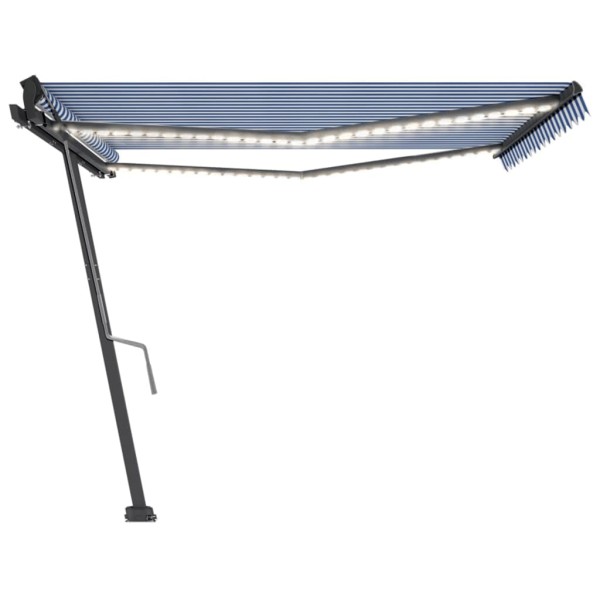 Toldo manual retráctil con LED azul y blanco 450x350 cm