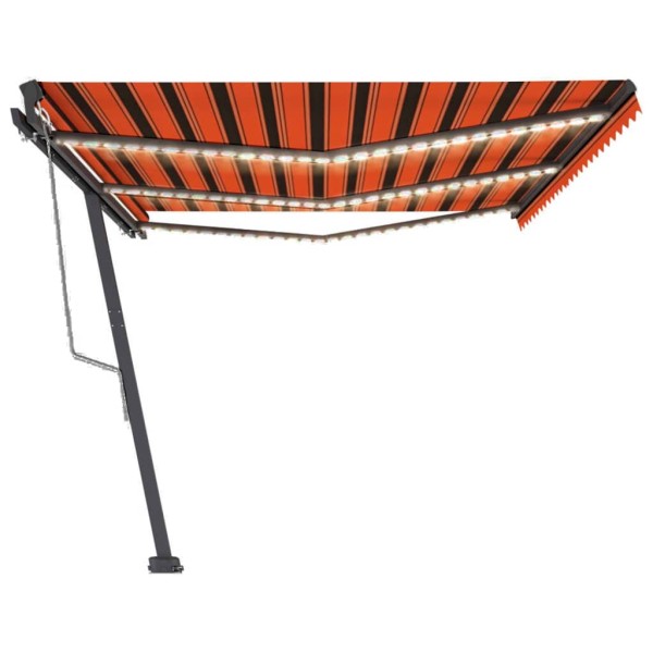 Toldo automático LED sensor de viento naranja marrón 600x300 cm