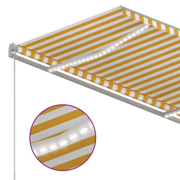 Toldo automático LED sensor de viento amarillo blanco 3,5x2,5 m