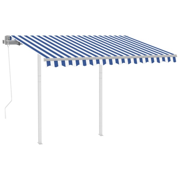 Toldo retráctil automático con postes azul y blanco 3x2,5 m