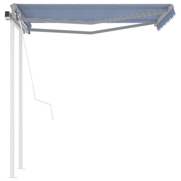 Toldo retráctil automático con postes azul y blanco 3x2,5 m