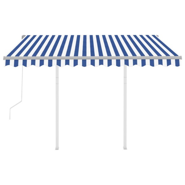 Toldo retráctil automático con postes azul y blanco 3x2,5 m