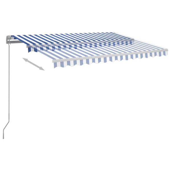 Toldo retráctil automático con postes azul y blanco 3x2,5 m