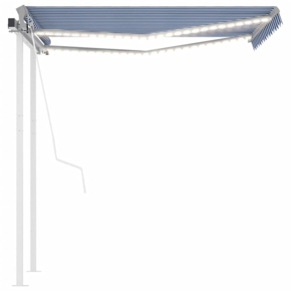 Toldo automático LED sensor de viento azul y blanco 3,5x2,5 m