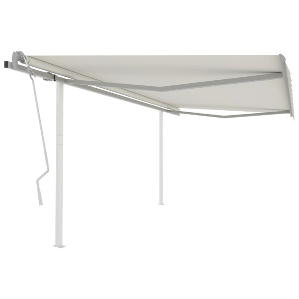 Toldo manual retráctil con postes crema 4,5x3,5 m