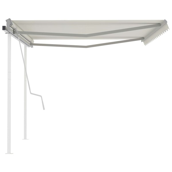 Toldo manual retráctil con postes crema 4,5x3,5 m