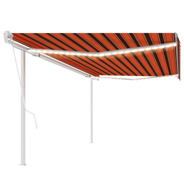 Toldo automático LED sensor de viento naranja y marrón 5x3,5 m