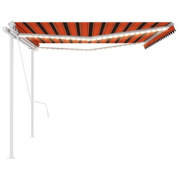 Toldo automático LED sensor de viento naranja y marrón 5x3,5 m