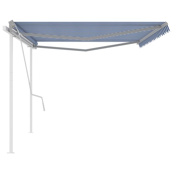 Toldo manual retráctil con postes azul y blanco 5x3,5 m