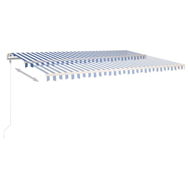 Toldo manual retráctil con postes azul y blanco 5x3,5 m