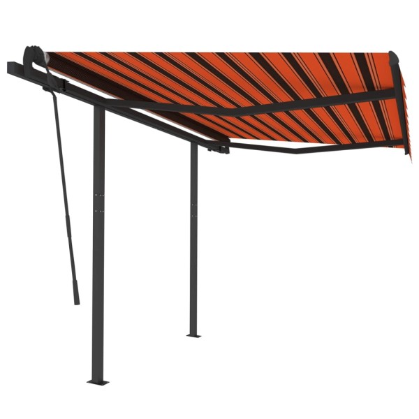 Toldo retráctil automático con postes naranja y marrón 3,5x2,5m