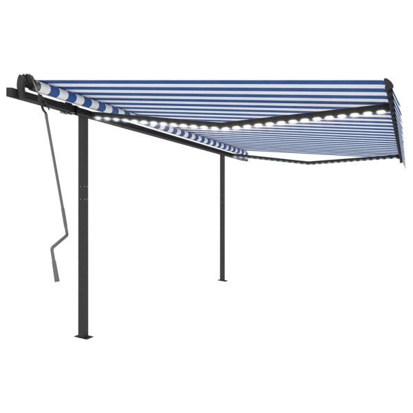 Toldo automático LED sensor de viento azul y blanco 4x3 m