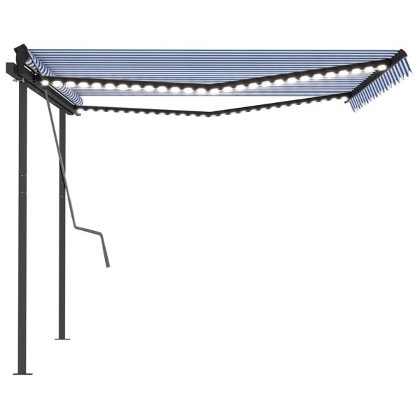 Toldo automático LED sensor de viento azul y blanco 4x3 m