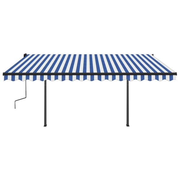 Toldo automático retráctil con postes azul y blanco 4,5x3 m