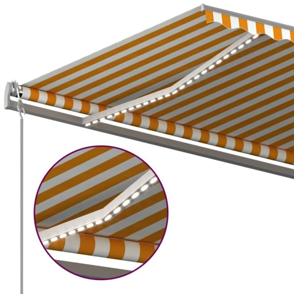 Toldo automático LED sensor de viento amarillo y blanco 5x3 m