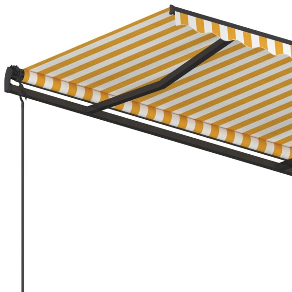 Toldo retráctil automático con postes amarillo blanco 4,5x3,5m