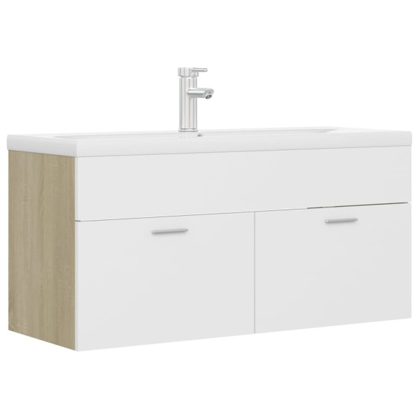 Mueble con lavabo aglomerado blanco y roble Sonoma