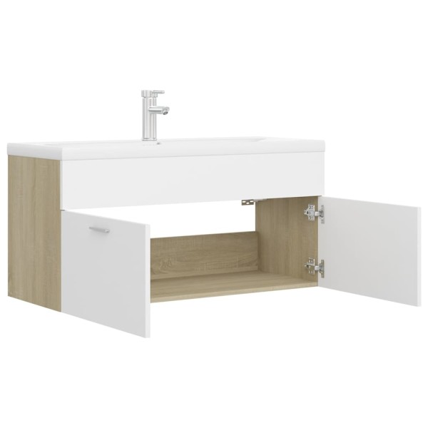 Mueble con lavabo aglomerado blanco y roble Sonoma