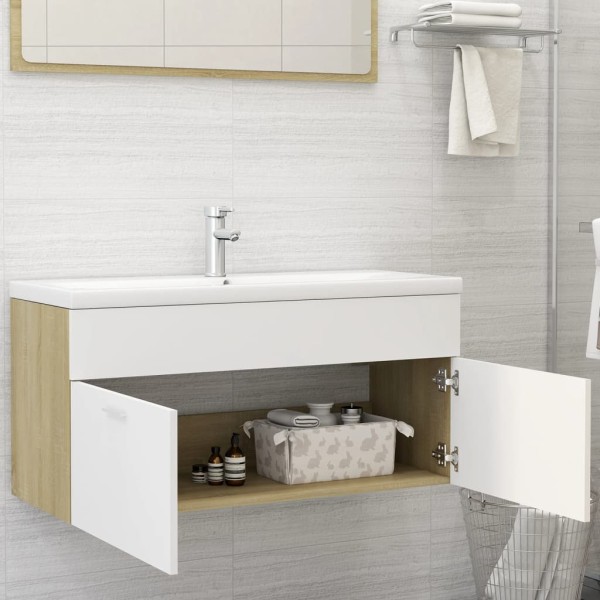 Mueble con lavabo aglomerado blanco y roble Sonoma