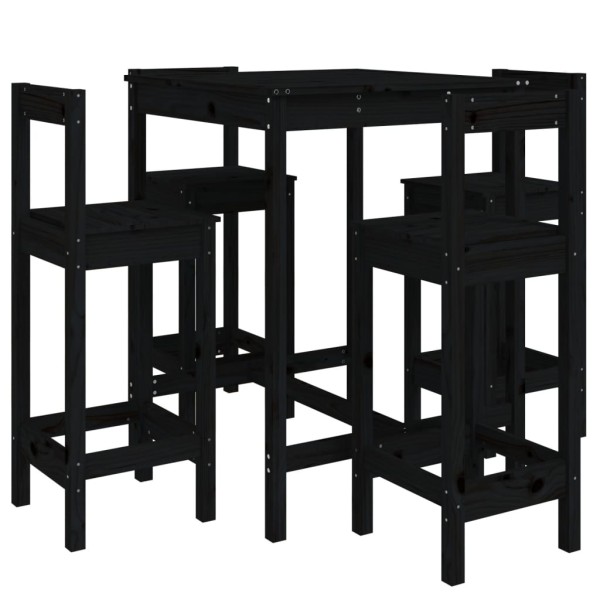 Set de mesa y taburetes altos jardín 5 piezas madera pino negro