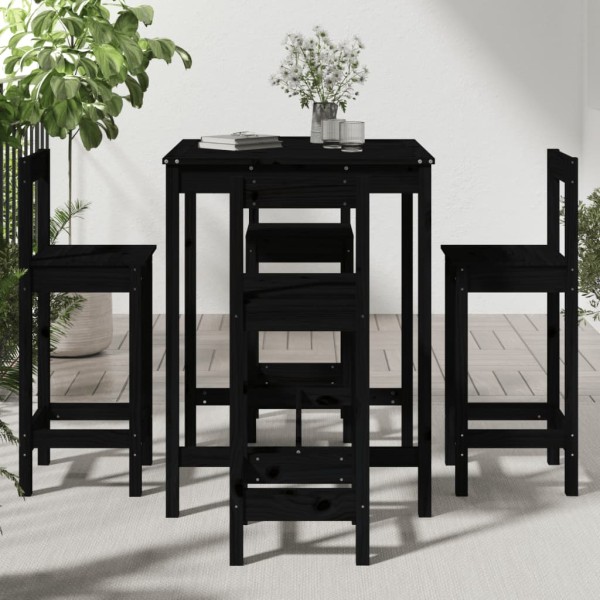 Set de mesa y taburetes altos jardín 5 piezas madera pino negro