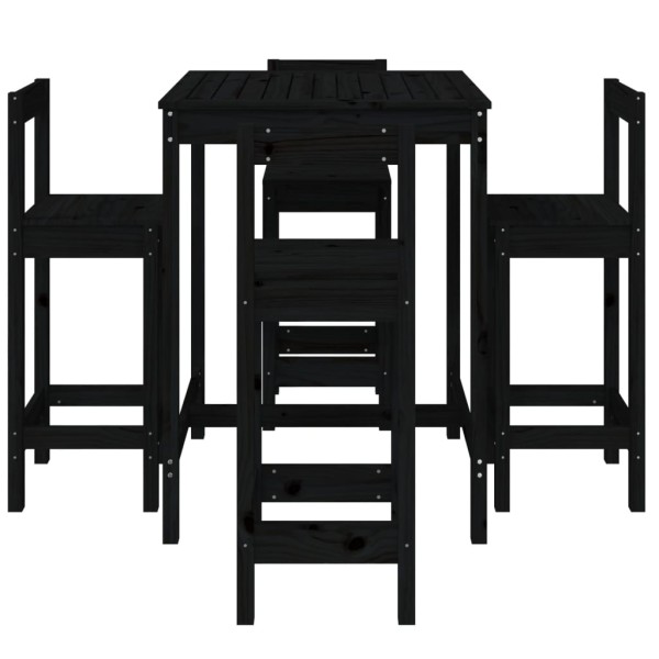 Set de mesa y taburetes altos jardín 5 piezas madera pino negro