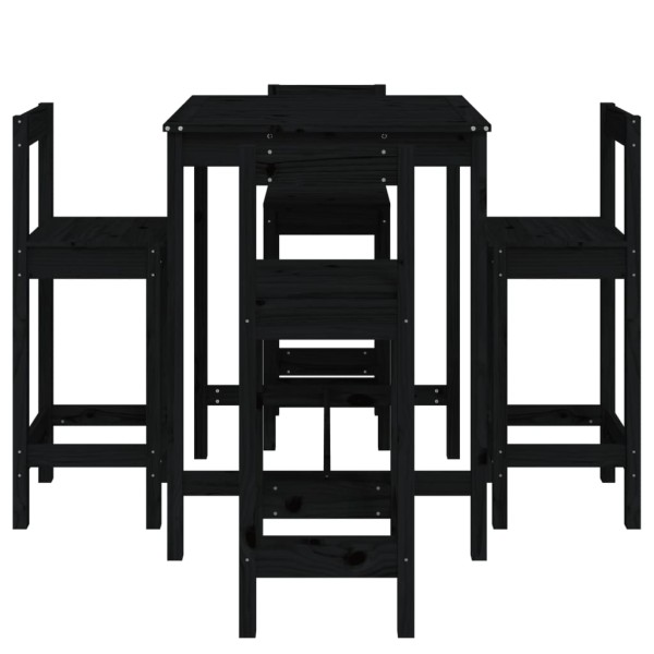 Set de mesa y taburetes altos jardín 5 piezas madera pino negro