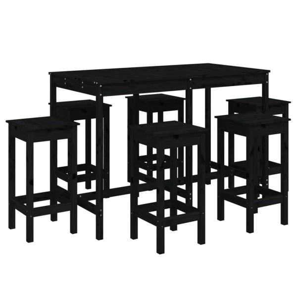 Set de mesa y taburetes altos jardín 7 piezas madera pino negro