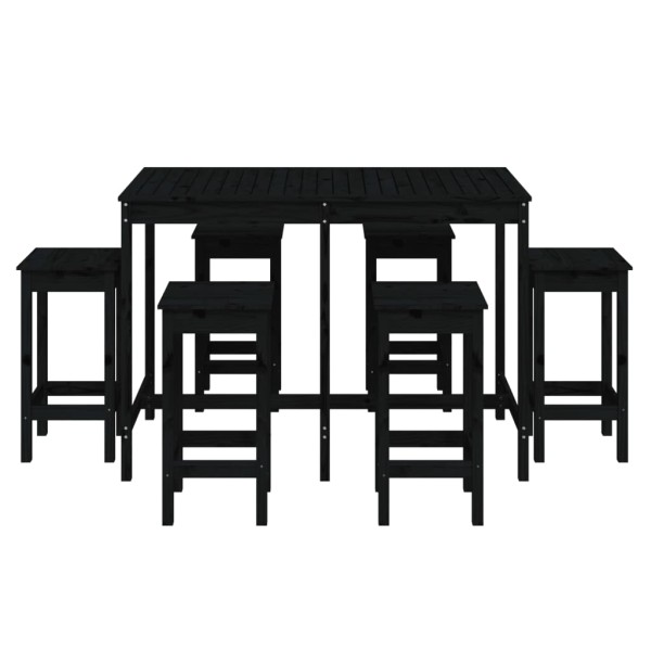 Set de mesa y taburetes altos jardín 7 piezas madera pino negro