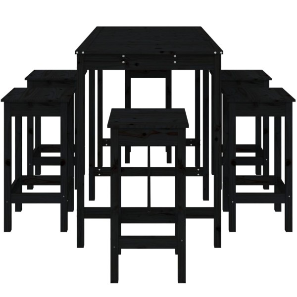 Set de mesa y taburetes altos jardín 7 piezas madera pino negro