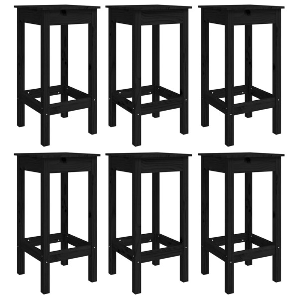 Set de mesa y taburetes altos jardín 7 piezas madera pino negro