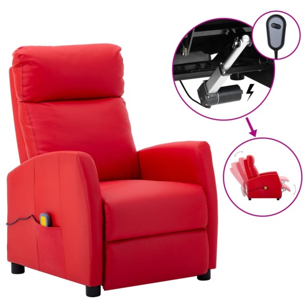 Sillón de masaje eléctrico cuero sintético rojo