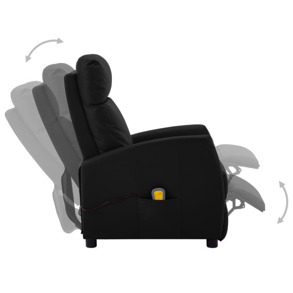 Sillón de masaje reclinable eléctrico de cuero sintético negro