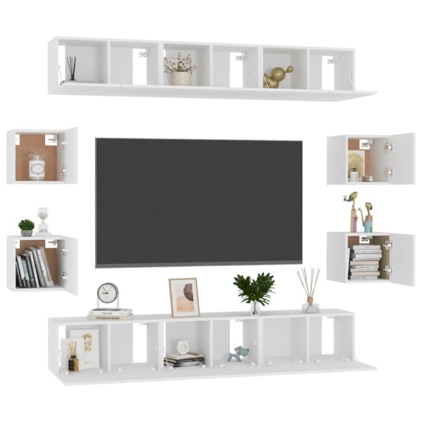 Set de mueble para TV de 10 piezas madera de ingeniería blanco