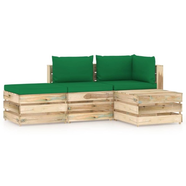 Muebles de jardín 4 piezas con cojines madera impregnada verde