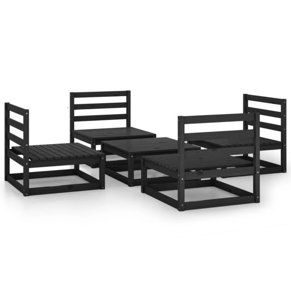 Juego de muebles de jardín 5 pzas y cojines negro madera pino