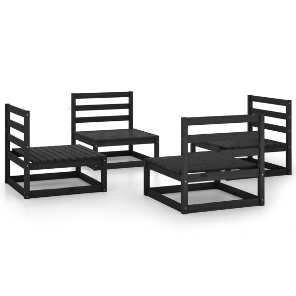 Juego de muebles de jardín 4 pzas y cojines negro madera pino