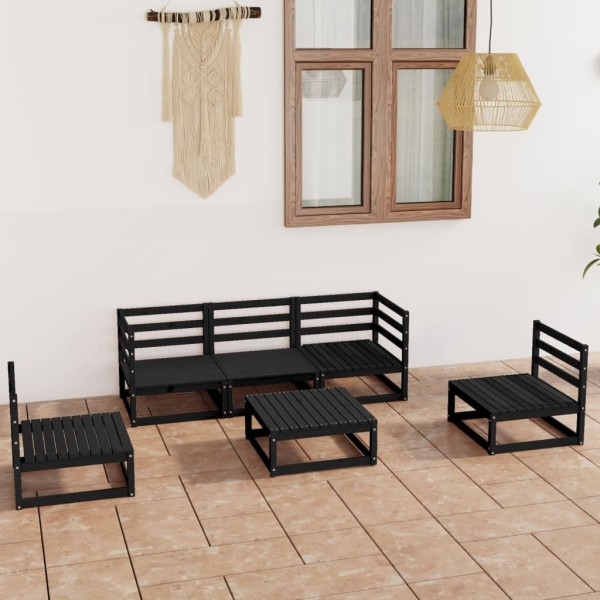 Juego de muebles de jardín 6 piezas negro madera maciza de pino