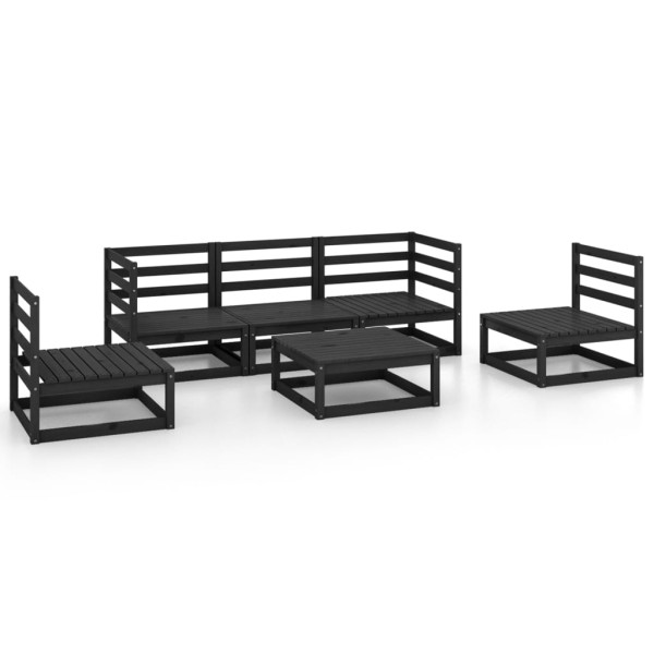 Juego de muebles de jardín 6 piezas negro madera maciza de pino