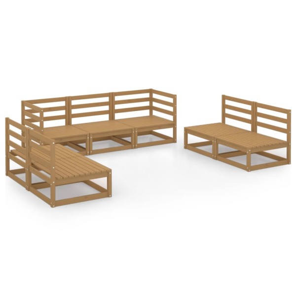 Muebles de jardín 7 piezas marrón miel madera maciza de pino