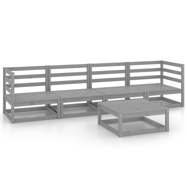 Muebles de jardín 5 piezas gris madera maciza de pino