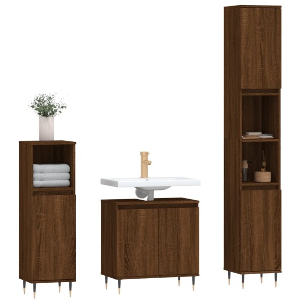 Set de muebles de baño 3 pzas madera contrachapada roble marrón