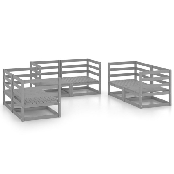 Juego de muebles de jardín 6 piezas gris madera maciza de pino