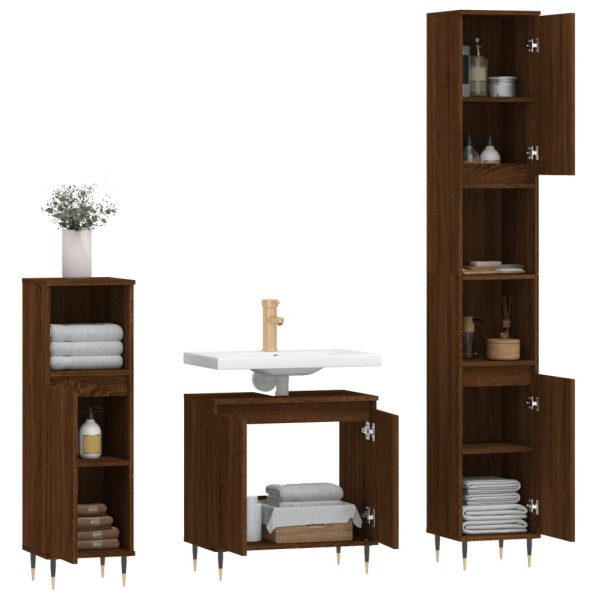 Set de muebles de baño 3 pzas madera contrachapada roble marrón