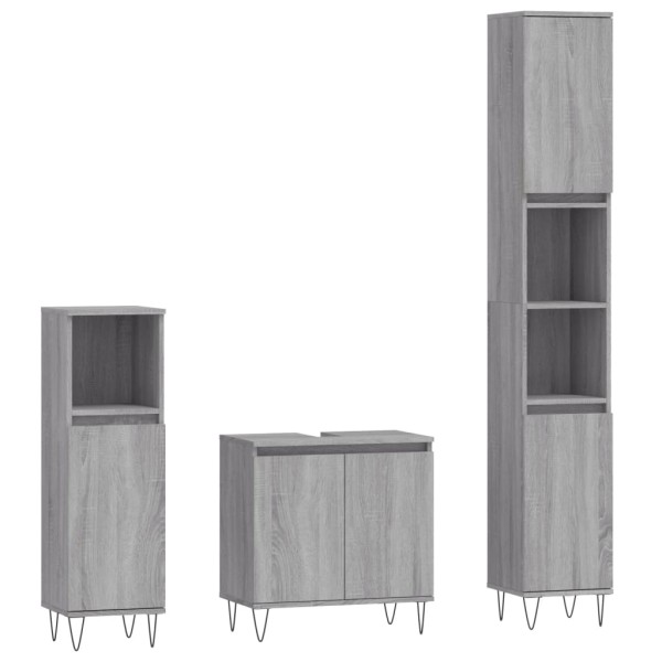 Set de muebles de baño 3 pzas madera contrachapada gris sonoma